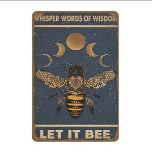 NWT Let It Bee Metal Tin Vintage Inspired 7.9” x 11.9” Weatherproof Decor Sign